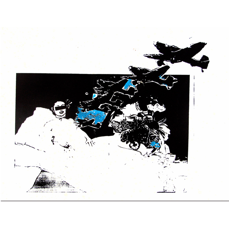 "Olympia bombardée" - Sérigraphie 2 couleurs - 65 x 50cm 1986. Coll. privée
